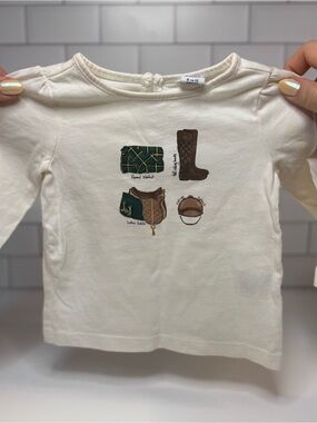 Janie and Jack Cream Long-Sleeve Top with Equestrian Graphic